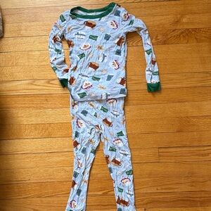 Kids Holiday Pajama Set - Light Blue with Green Trim